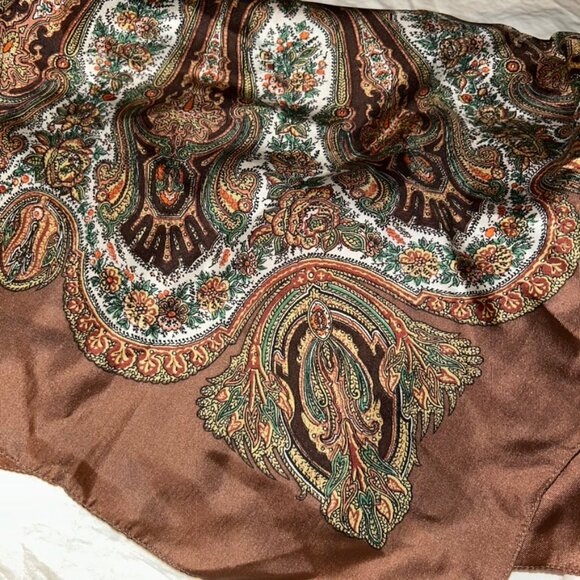 liberty of london classic 100% silk brown paisley scarf - Picture 3 of 6